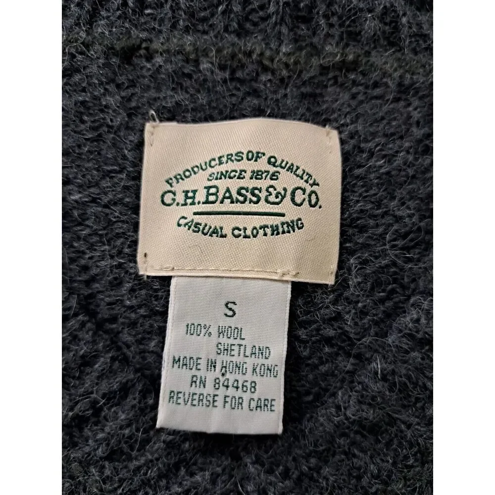 Vintage 90's GH BASS Bass Mens Small SHETLAND WOOL gray Vneck Sweater Pullover